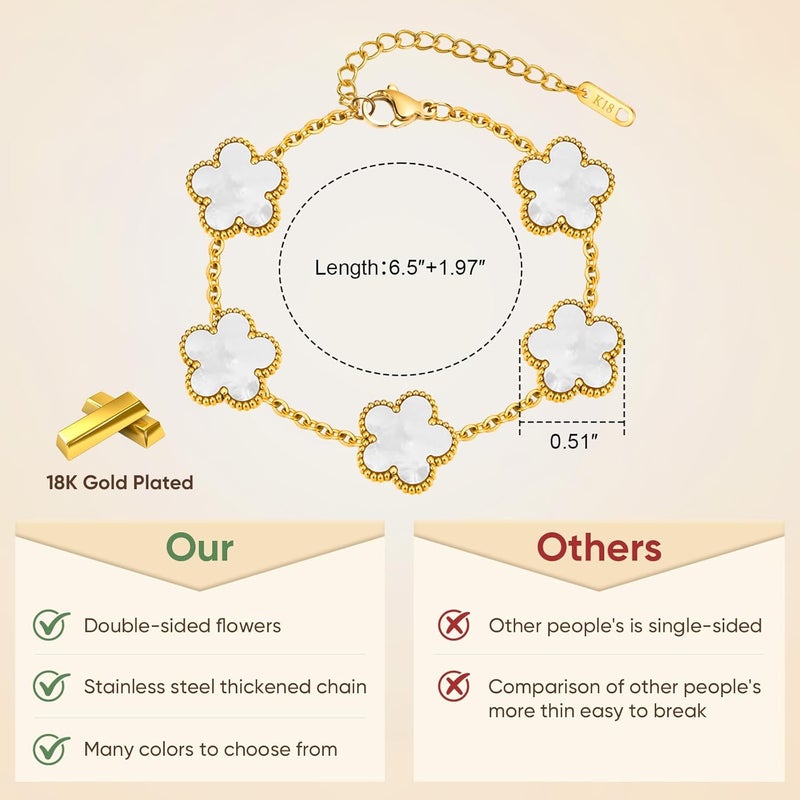 MPRAINBOW Women Gold Bracelets Jewelry Set - 18K Gold Plated Floral Bracelets,Stainless Steel Charm Bracelet Non-Tarnish,Adjustable lucky Chain Set Trendy Gift,Christmas Valentines Birthday Gifts for Girlfriend - Image 4